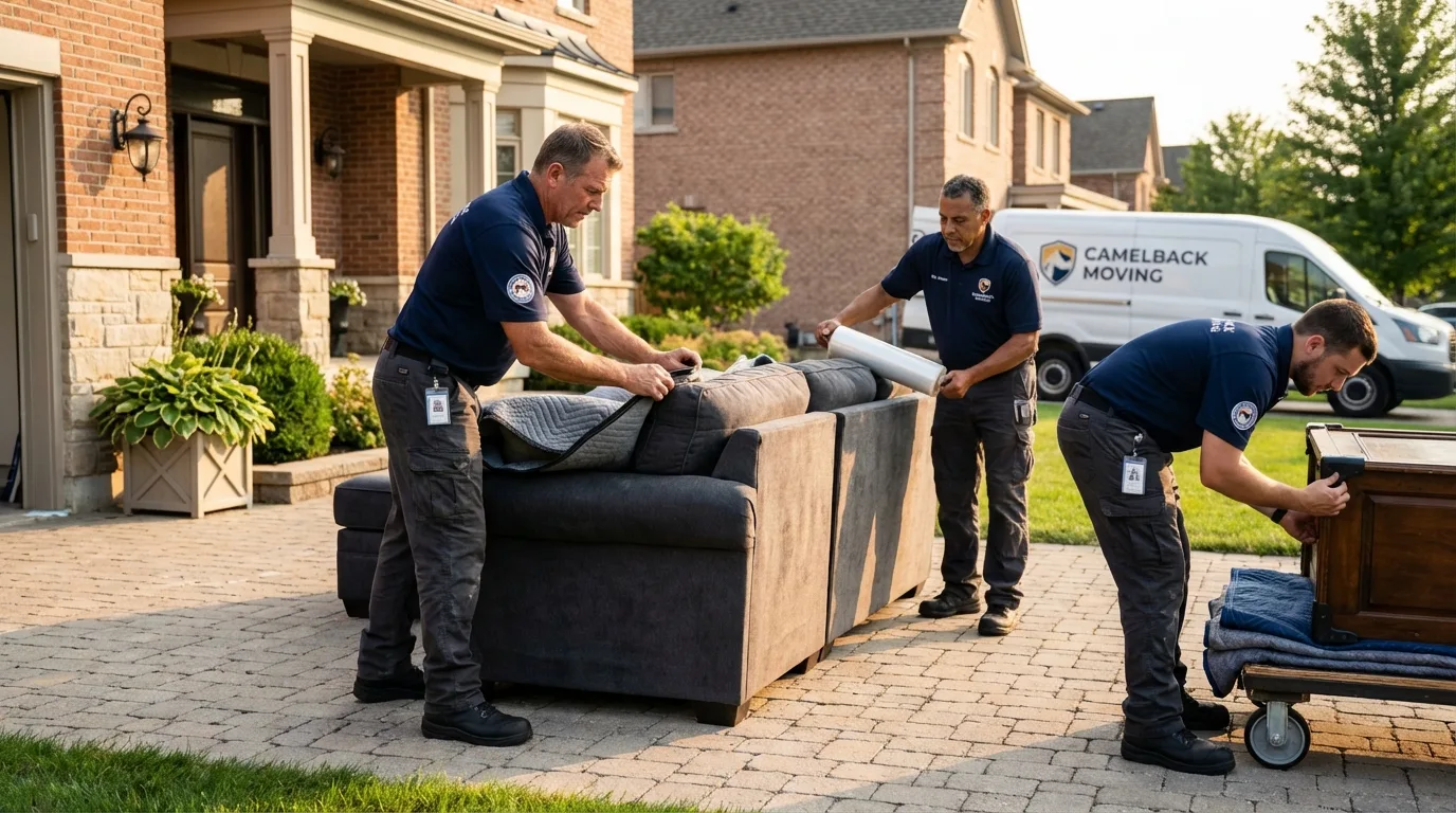 Large estate moving crew wrapping furniture in Lincoln, ME